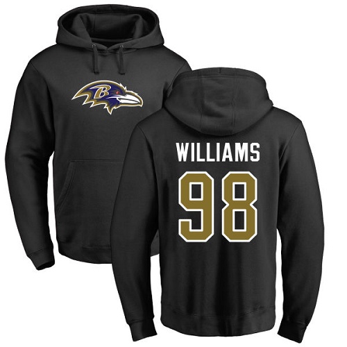 Men Baltimore Ravens Black Brandon Williams Name and Number Logo NFL Football #98 Pullover Hoodie Sweatshirt